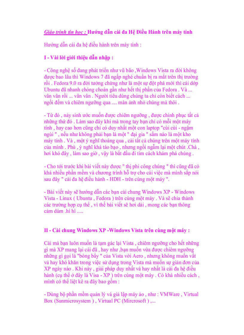 image for page Giáo trình tin học Hướng dẫn cài đặt hệ diều hành trên máy tính