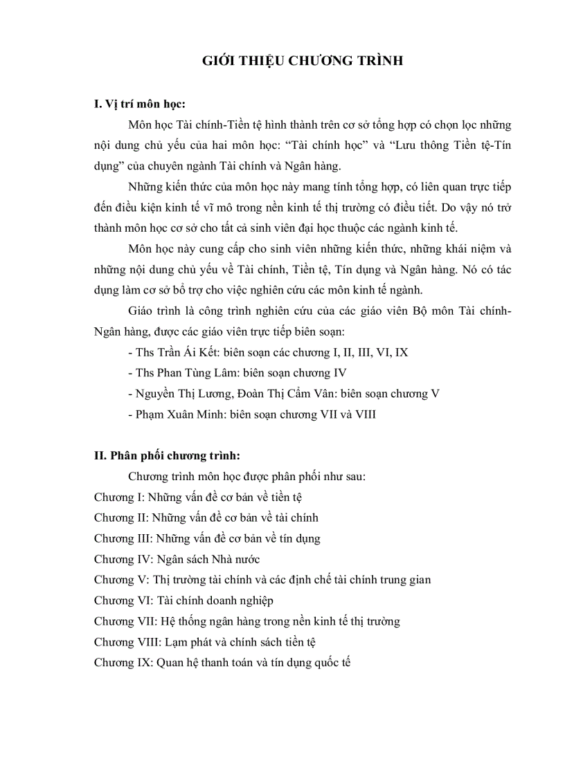 image for page Giới thiệu chương trình Tài chính tiền tệ
