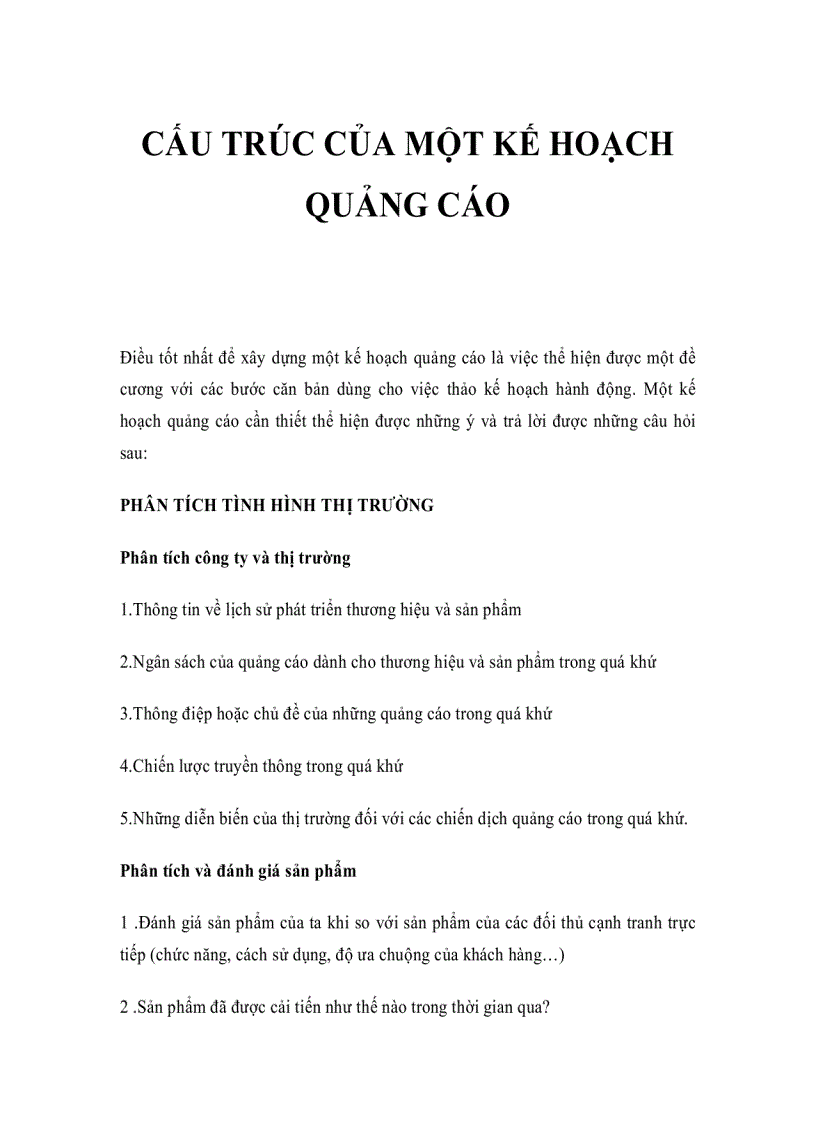 image for page Cấu trúc của một kế hoạch quảng cáo