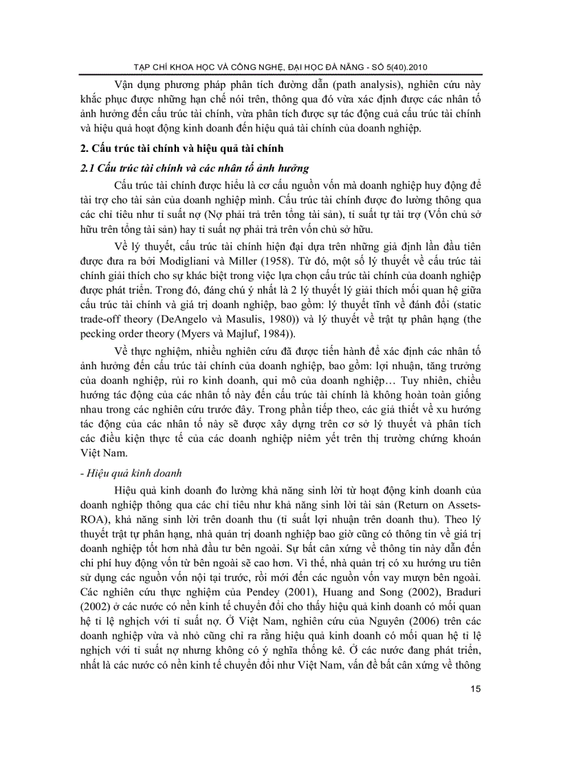 Các nhân tố ảnh hưởng đến cấu trúc tài chính và hiệu quả tài chính Tiếp cận theo phương pháp phân tích đường dẫn