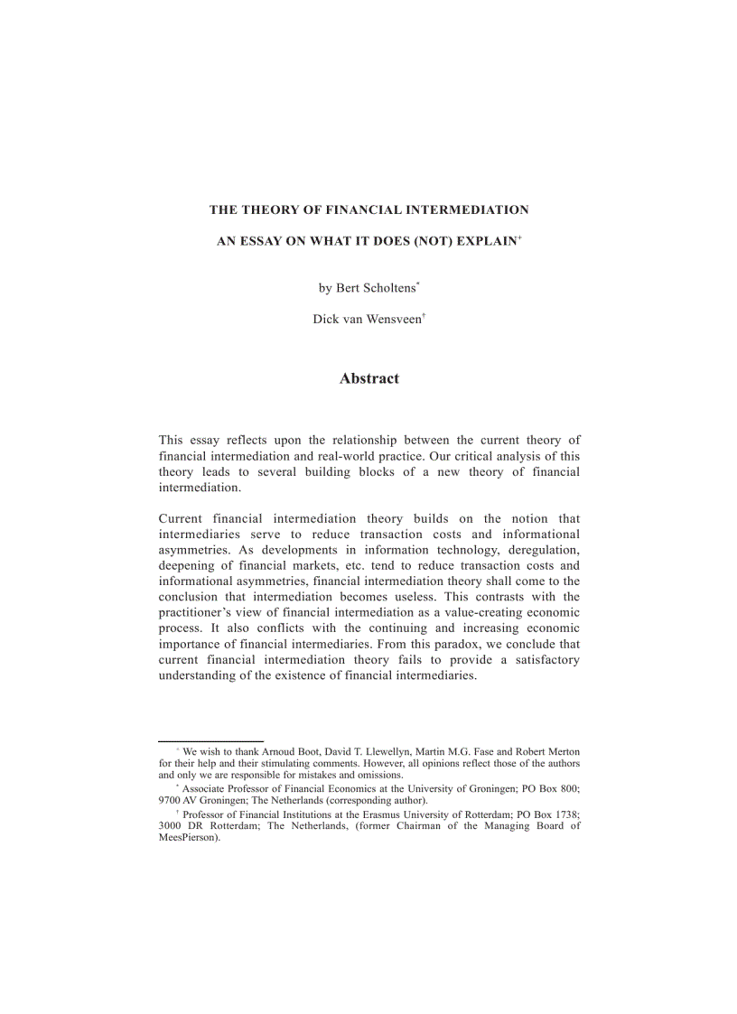 image for page The theory of financial intermediation An essay on what it does not explain