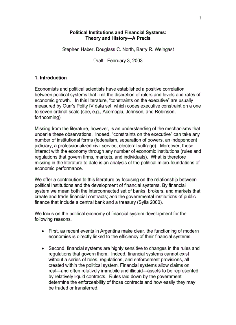 image for page Political Institutions and Financial Systems Theory and History A Precis