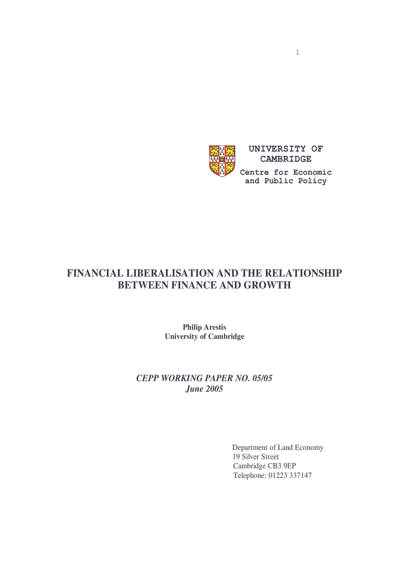 image for page Financial liberalisation and the relationship between finance and growth