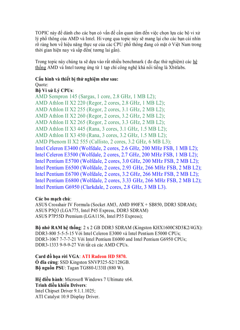 Hiệu năng của CPU phổ thông AMD Vs Intel