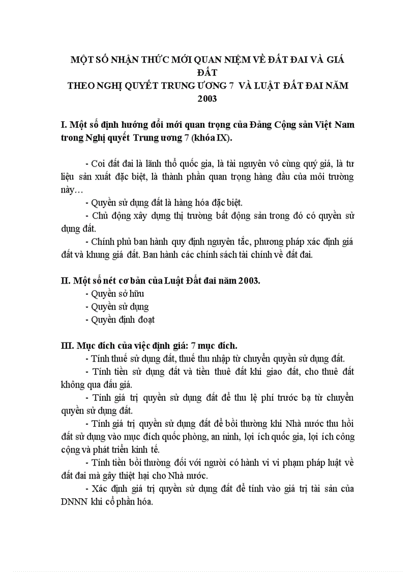 image for page Một số nhận thức mới quan niệm về đất đai và giá đất theo nghị quyết trung ương 7 và luật đất đai năm 2003