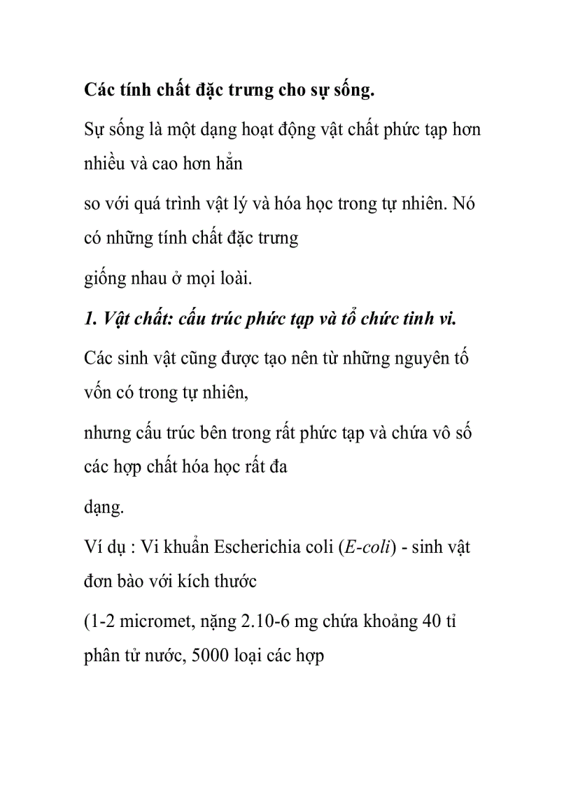 image for page Các tính chất đặc trưng cho sự sống