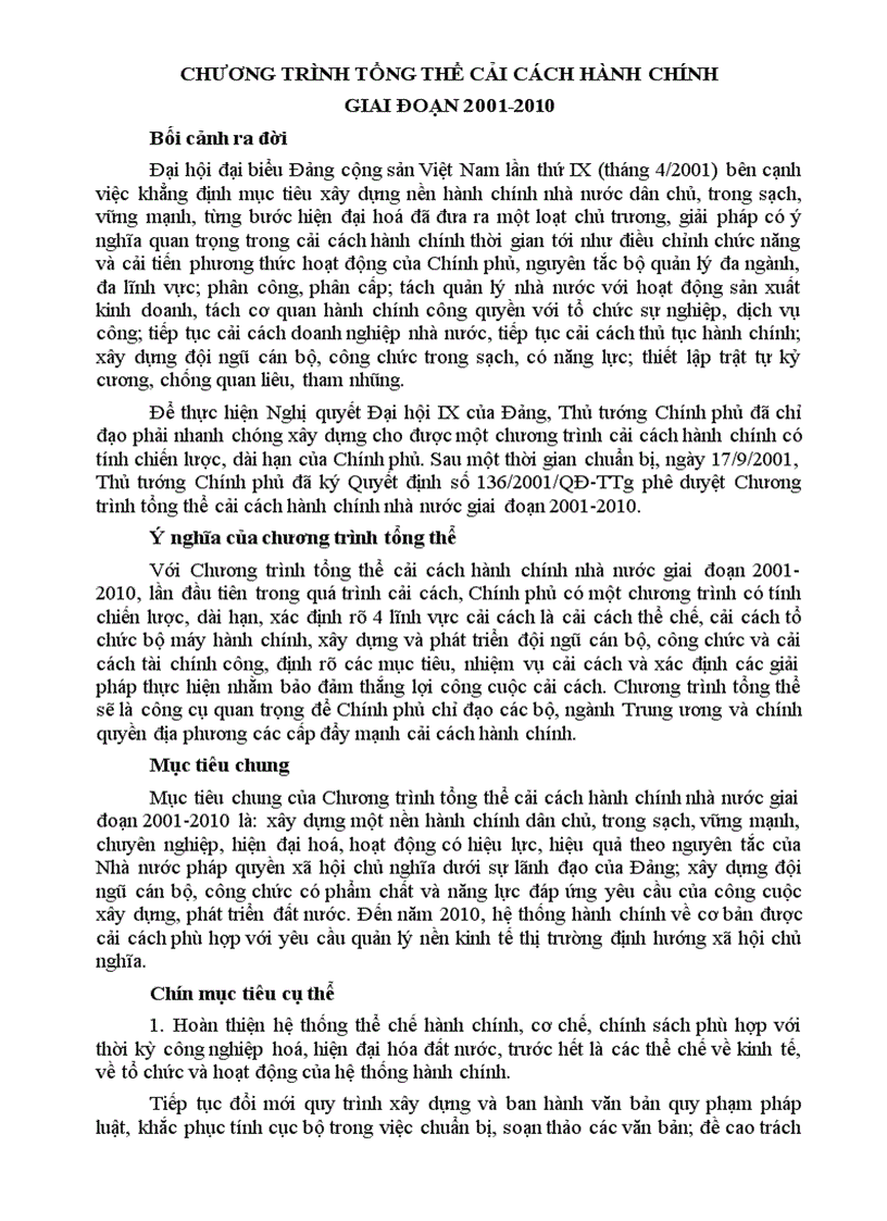 image for page Ôn tập Phần 2 Chương trình tổng thể Cải cách thủ tục hành chính 2001 2010