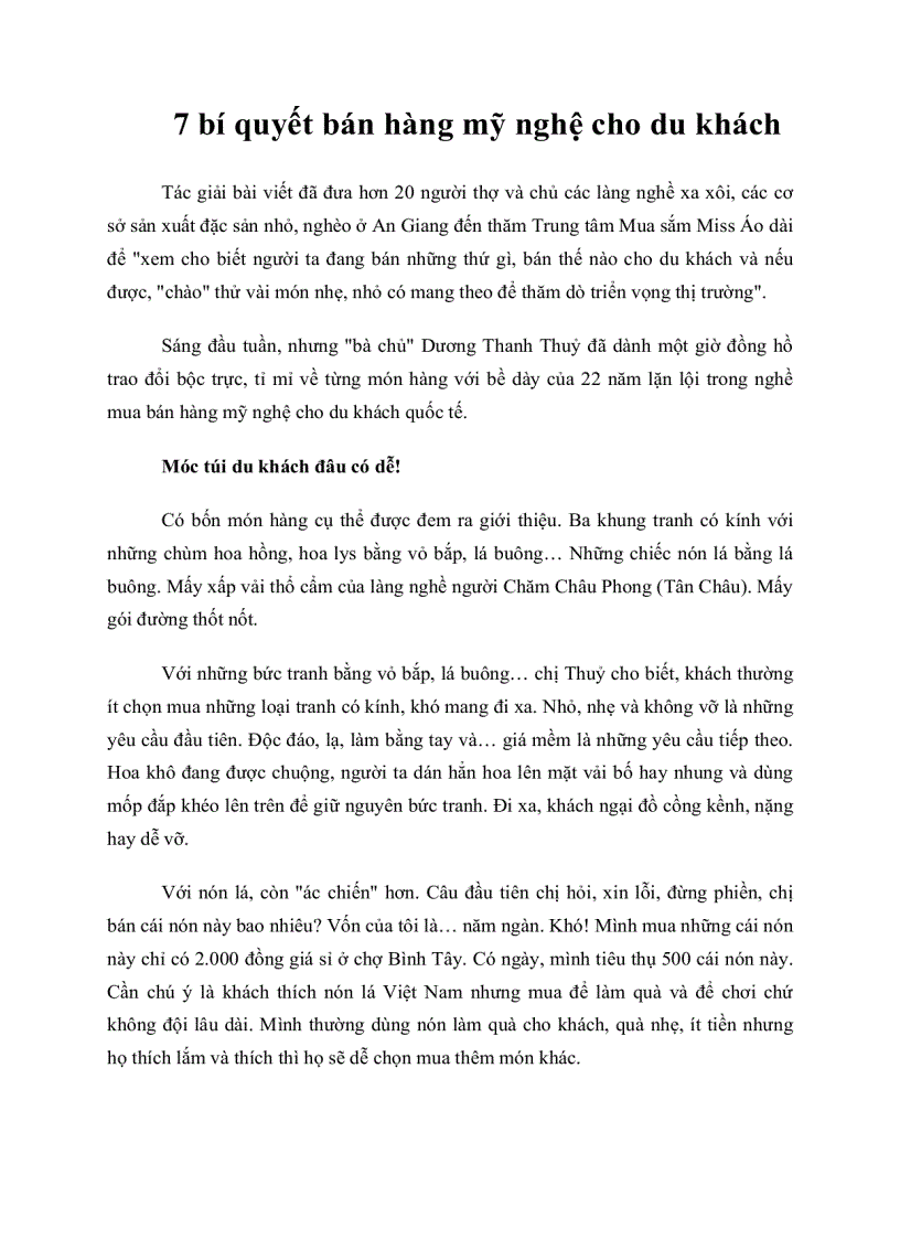 image for page 7 b&#237; quyết b&#225;n h&#224;ng mỹ nghệ cho du kh&#225;ch