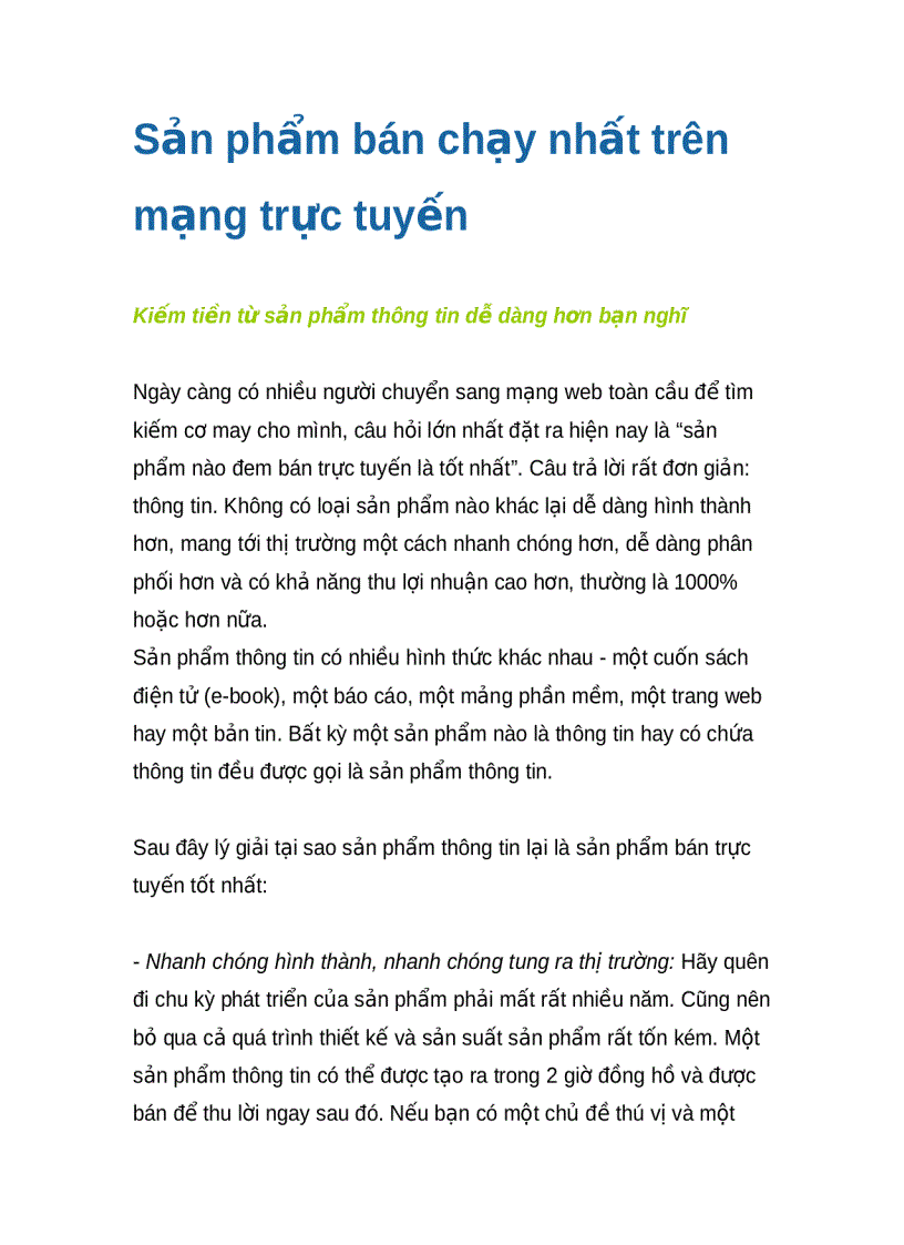 Sản phẩm bán chạy nhất trên mạng trực tuyến