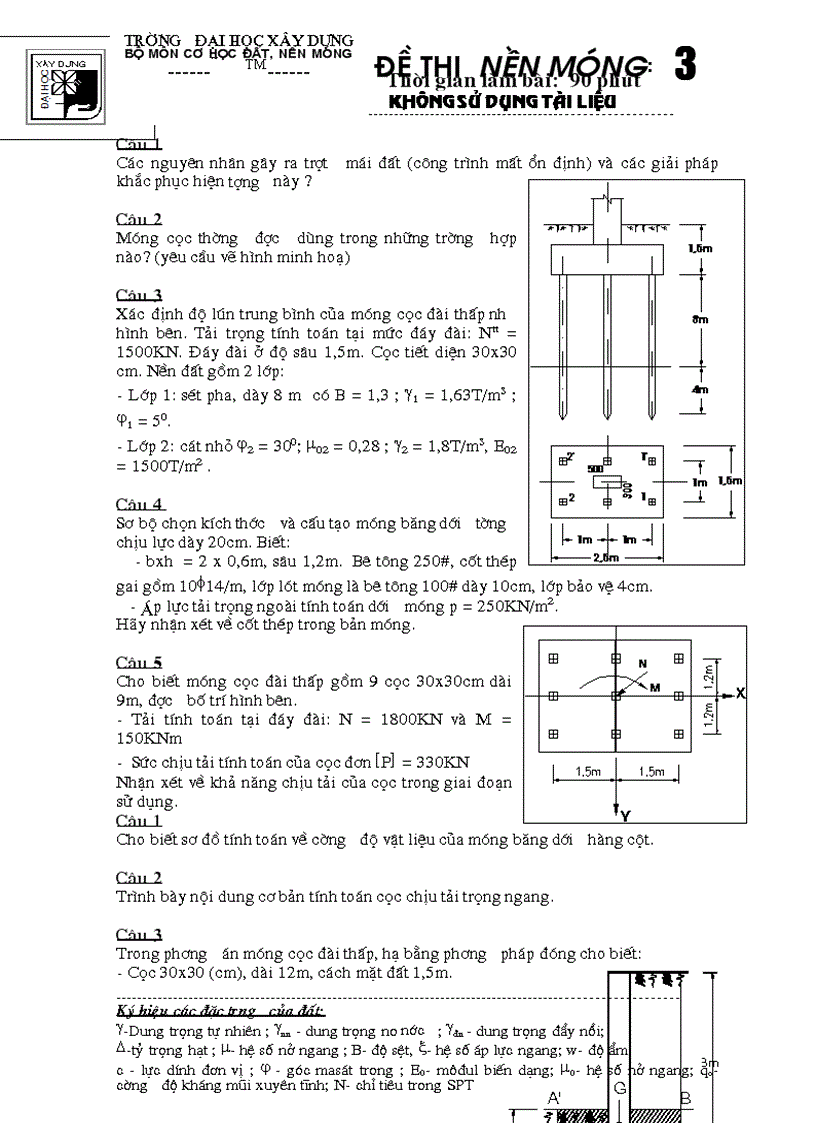 image for page Đề thi môn nền móng Đại Học Xây Dựng
