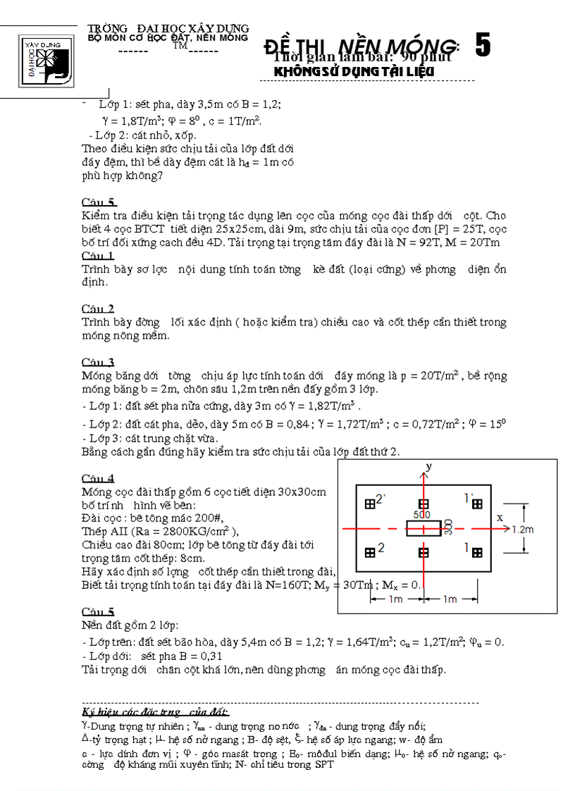 image for page Đề thi môn nền móng Đại Học Xây Dựng