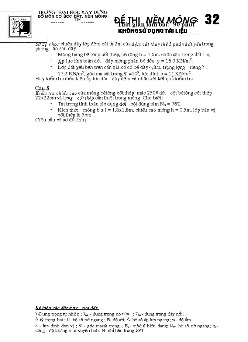 image for page Đề thi môn nền móng Đại Học Xây Dựng