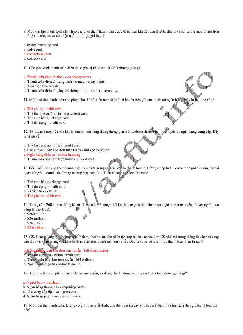 image for page Câu hỏi trắc nghiệm về thanh toán điện tử có đáp án