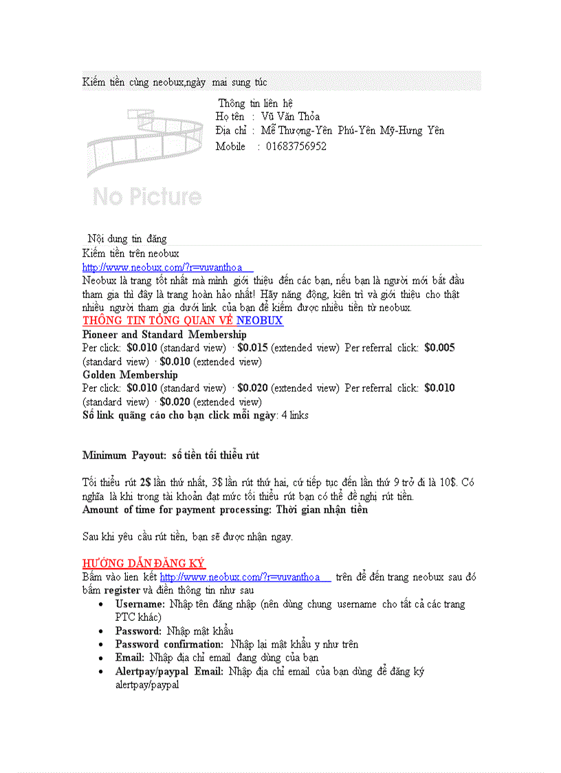 image for page Thông tin tổng quan về neobux