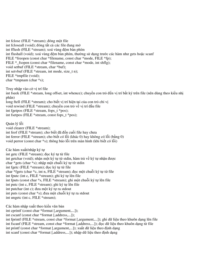 image for page Các hàm trong thư viện của C C