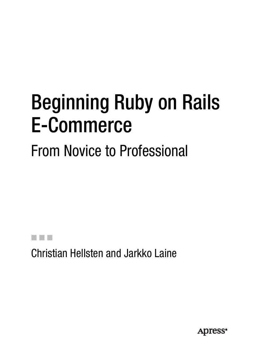 Beginning Ruby on Rails E Commerce From Novice to Professional