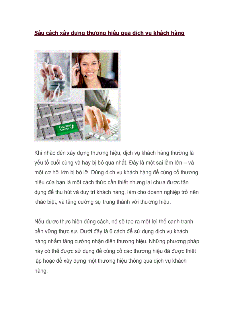 image for page Sáu cách xây dựng thương hiệu qua dịch vụ khách hàng
