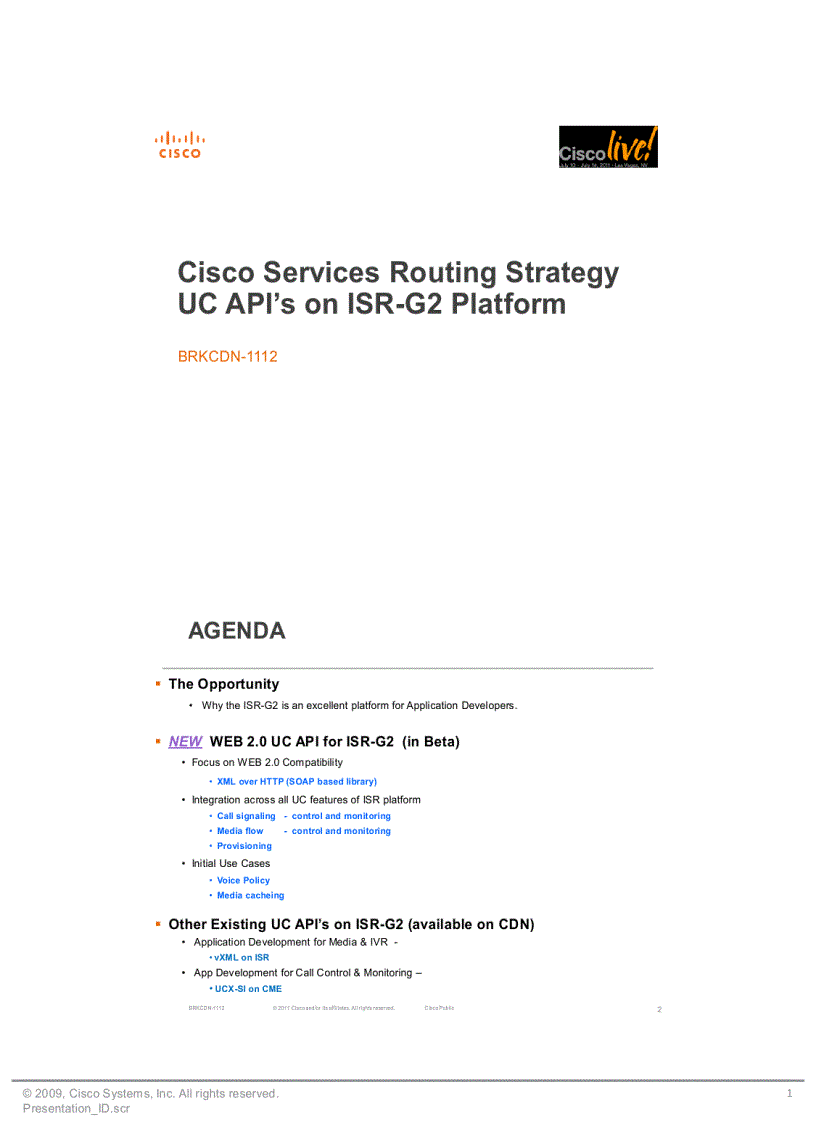 image for page Cisco Services Routing Strategy UC API s on ISR G2 Platform