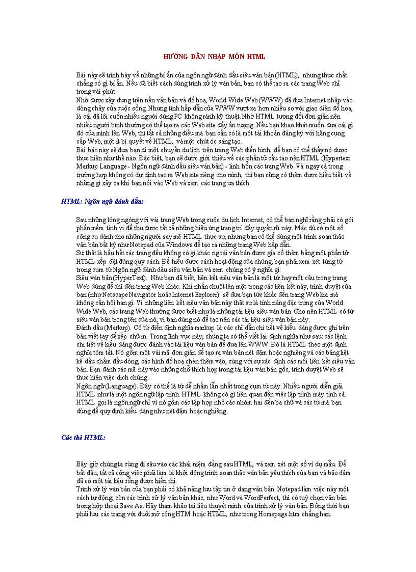 Tài liệu hướng dẫn tự học HTML Thiết kế Web
