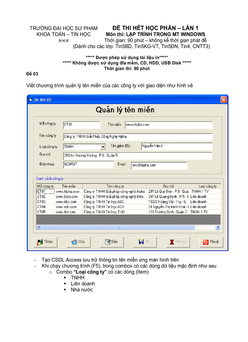image for page ĐỀ THI HẾT HỌC PHẦN LẦN Môn thi LẬP TRÌNH TRONG MT WINDOWS đề 3
