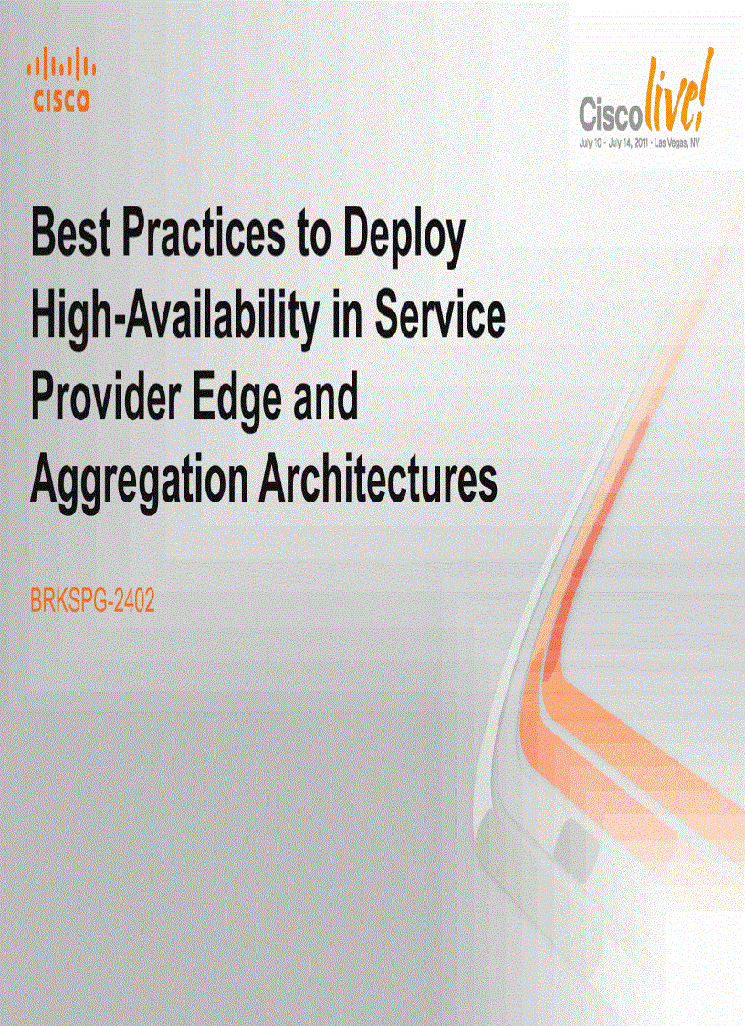 Best Practices to Deploy High Availability in Service Provider Edge and Aggregation Architectures