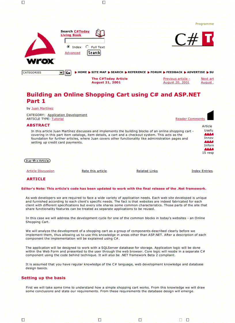 image for page Building an Online Shopping Cart using C and ASP NET