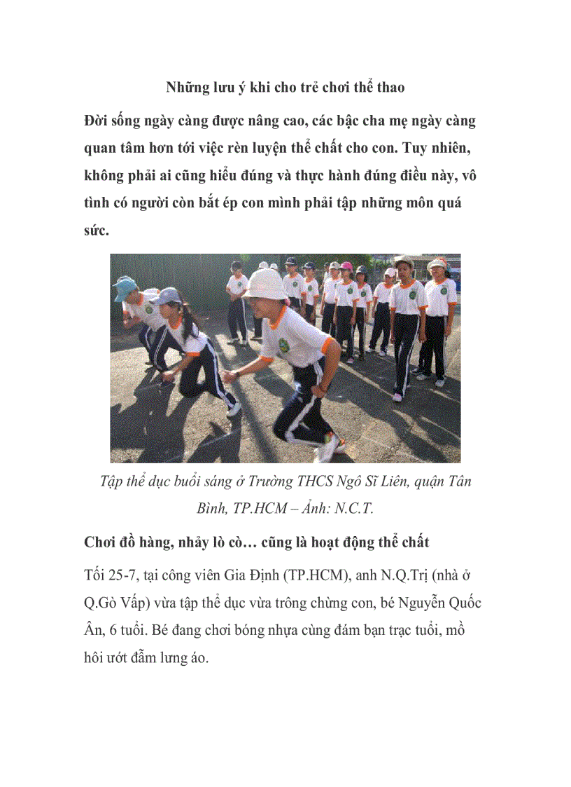image for page Những lưu ý khi cho trẻ chơi thể thao