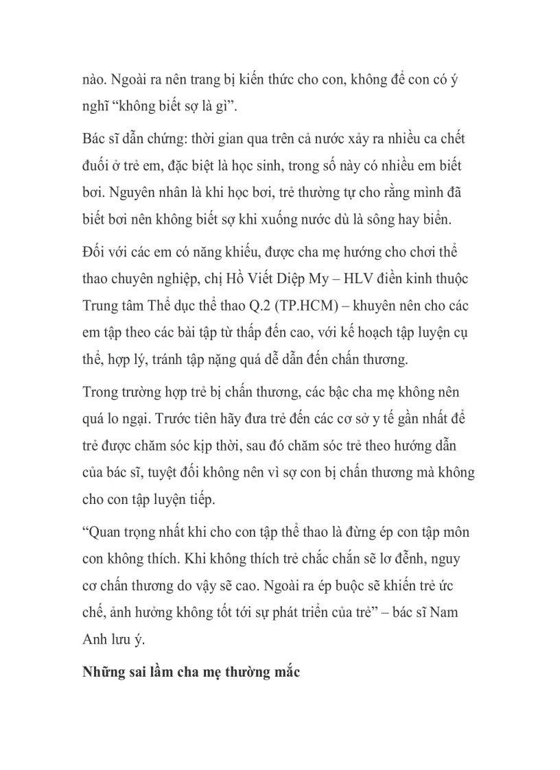 image for page Những lưu ý khi cho trẻ chơi thể thao