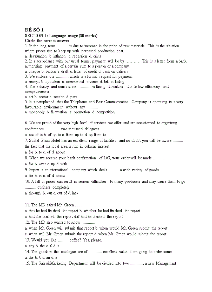 image for page Đề thi anh văn vào các ngân hàng