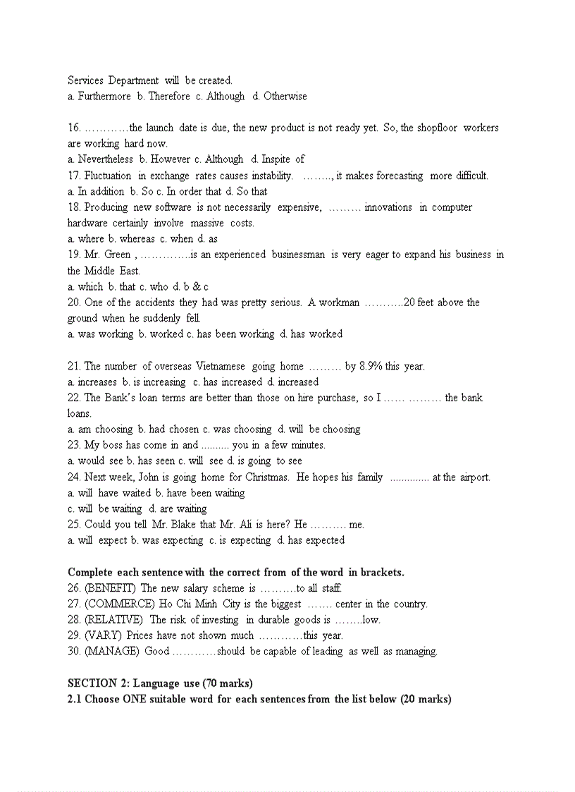 image for page Đề thi anh văn vào các ngân hàng