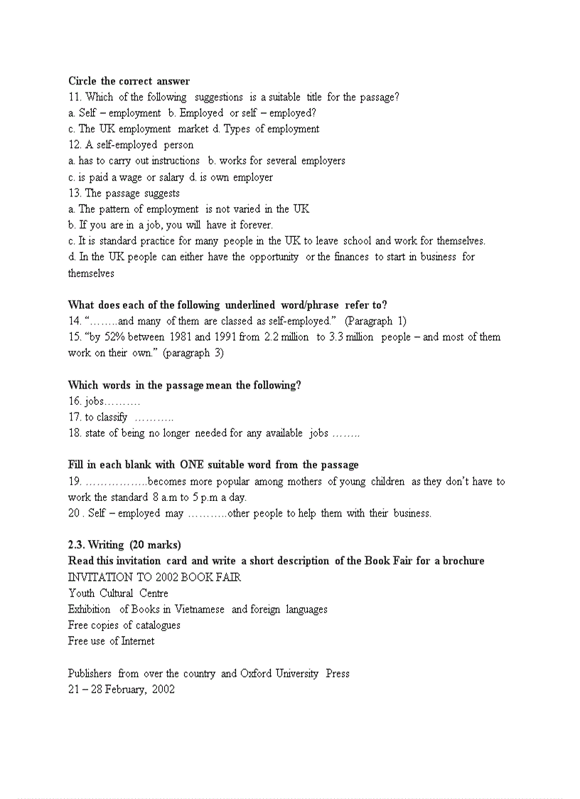 image for page Đề thi anh văn vào các ngân hàng