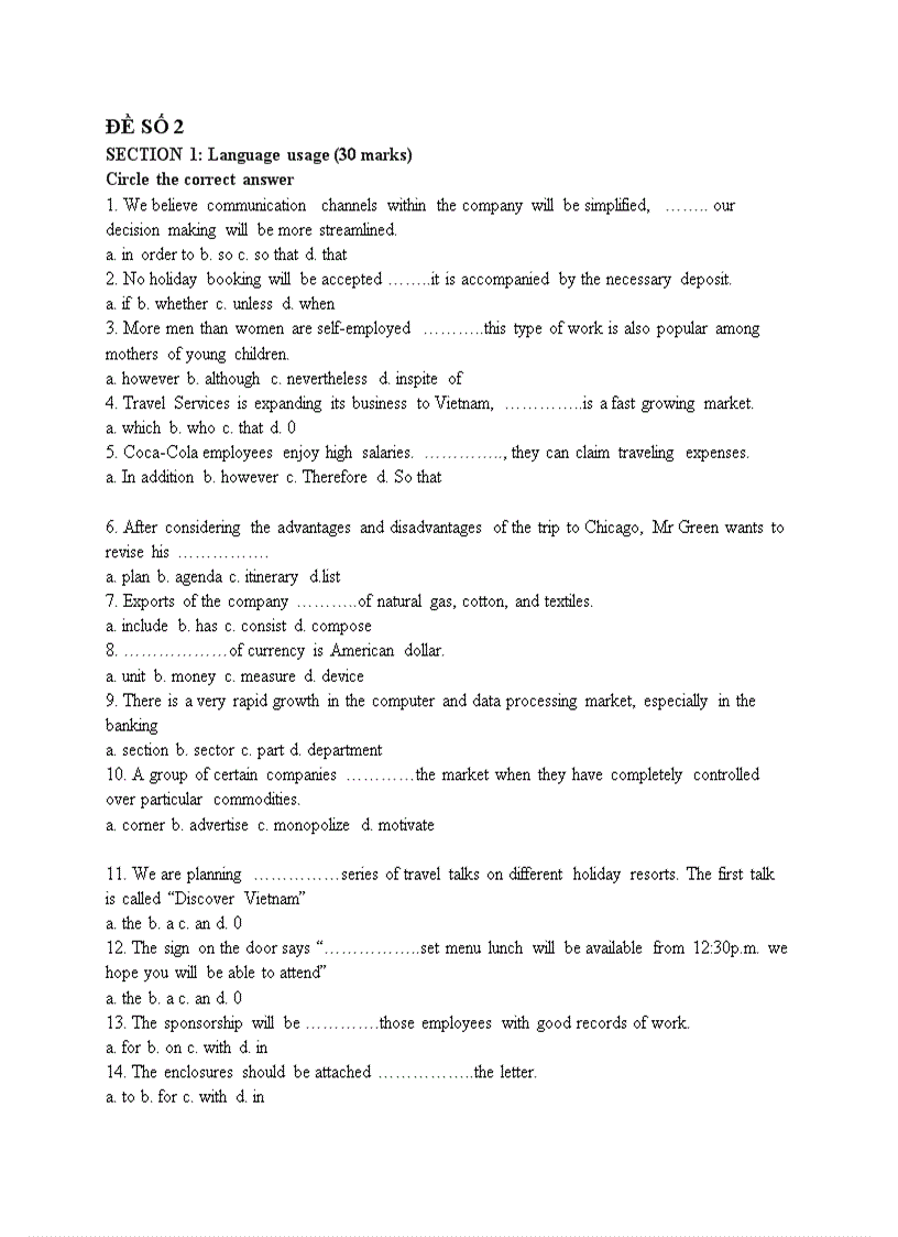 image for page Đề thi anh văn vào các ngân hàng