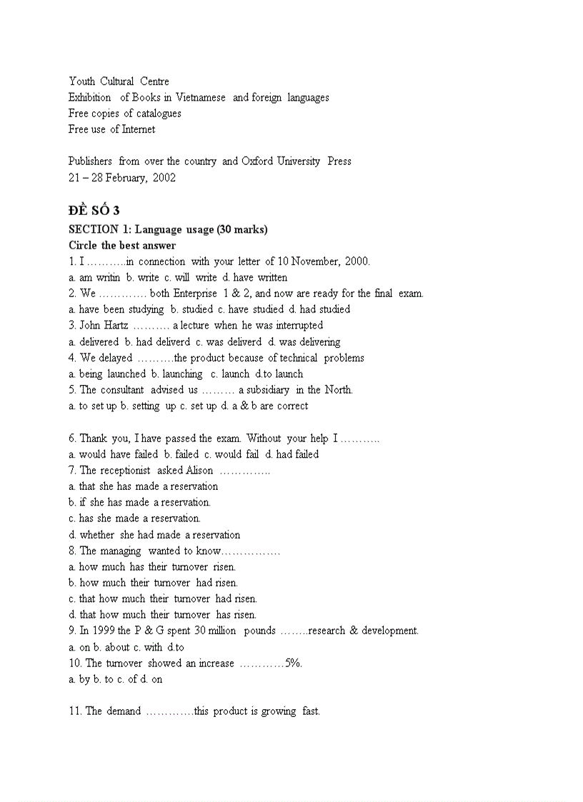 image for page Đề thi anh văn vào các ngân hàng