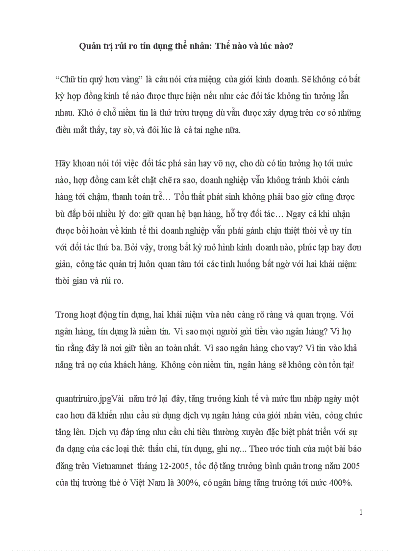 image for page Quản trị rủi ro tín dụng thể nhân Thế nào và lúc nào