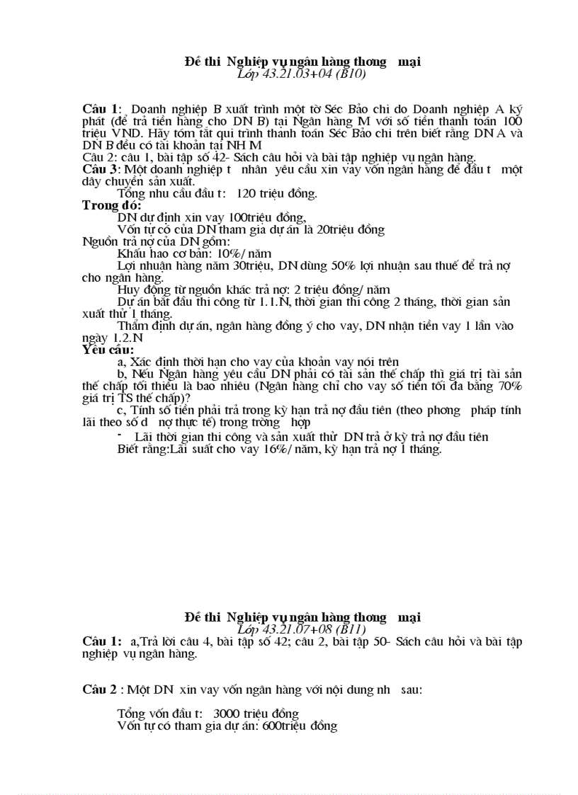 image for page Đề thi Nghiệp vụ ngân hàng thương mại 1