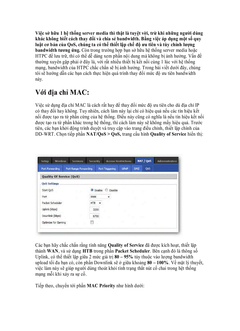 image for page Thay đổi lưu lượng traffic qua chế độ ưu tiên với DD WRT