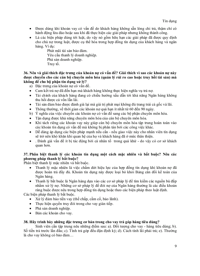 image for page Câu hỏi lý thuyết và vấn đáp môn tín dụng ngân hàng