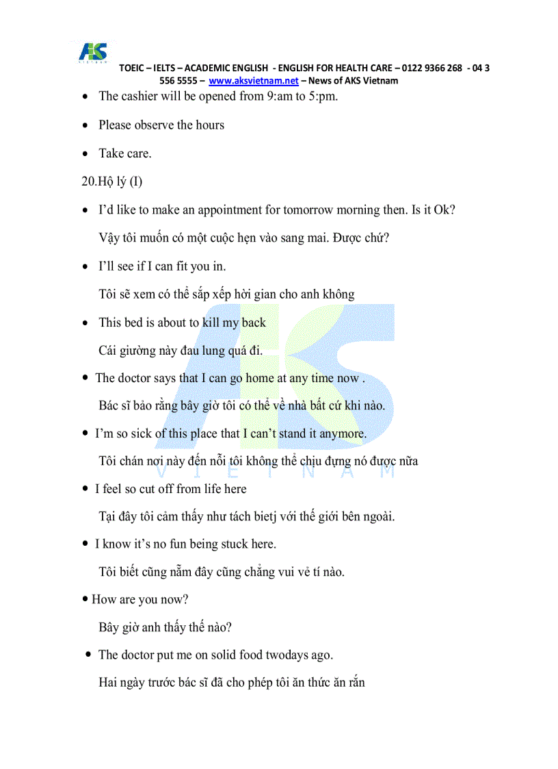 image for page Tài liệu tiếng Anh dành cho Bác sĩ Y tá điều dưỡng