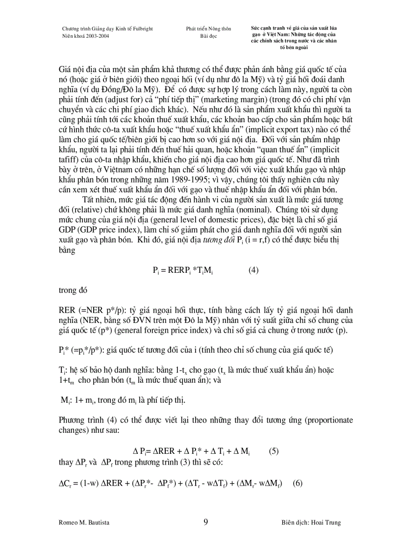 image for page Sức cạnh tranh về giá của sản xuất lúa gạo ở Việt Nam Những tác động của các chính sách trong nước và các nhân tố bên ngoài