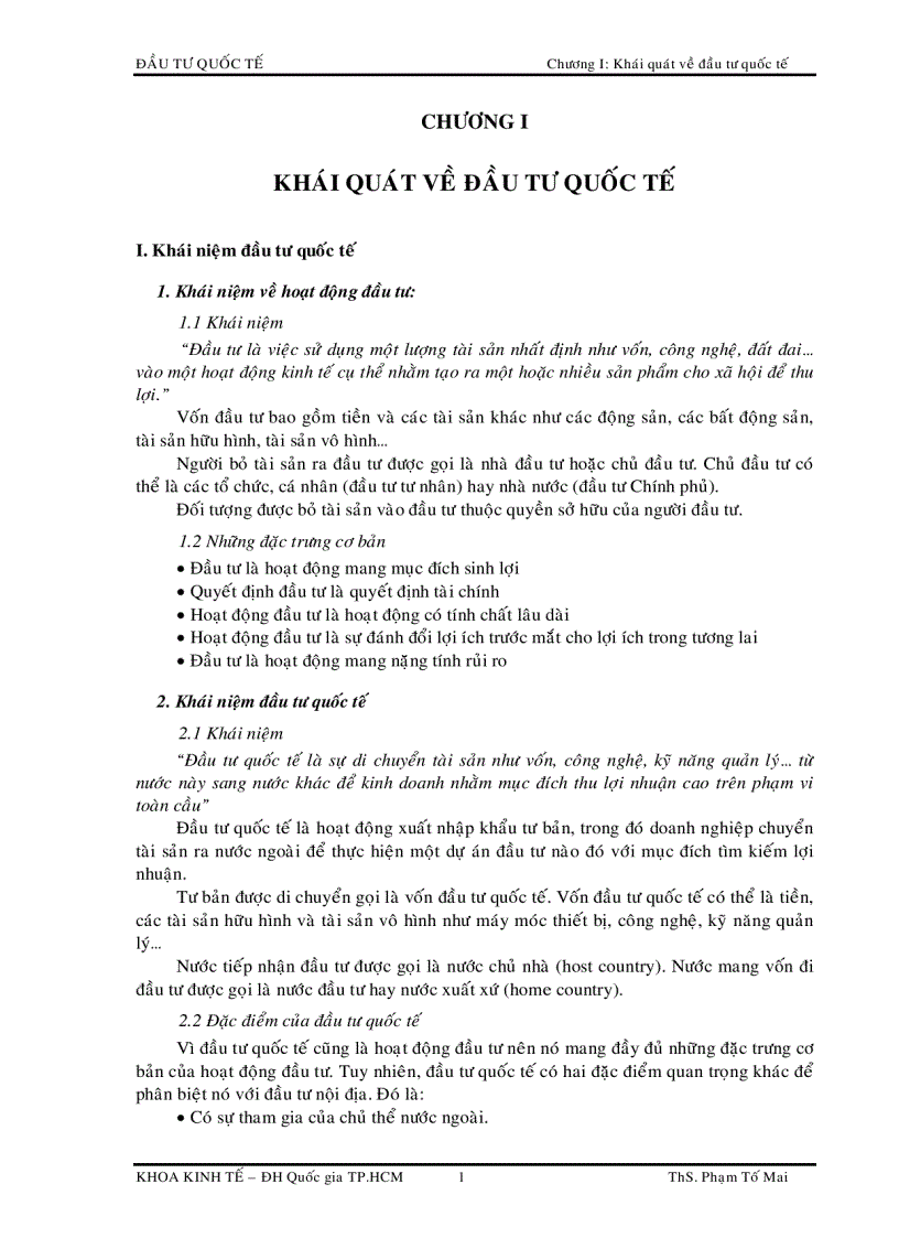 Khái quát về đầu tư quốc tế