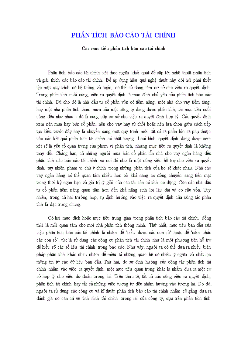 image for page PHÂN TÍCH BÁO CÁO TÀI CHÍNH Các mục tiêu phân tích báo cáo tài chính 1
