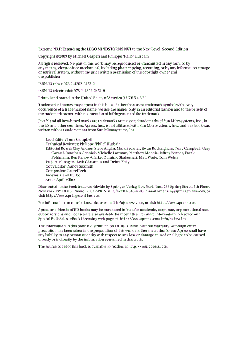 image for page Extreme NXT Extending the LEGO MINDSTORMS NXT to the Next Level