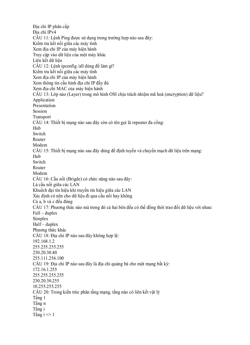 Ôn tập mạng cơ sở