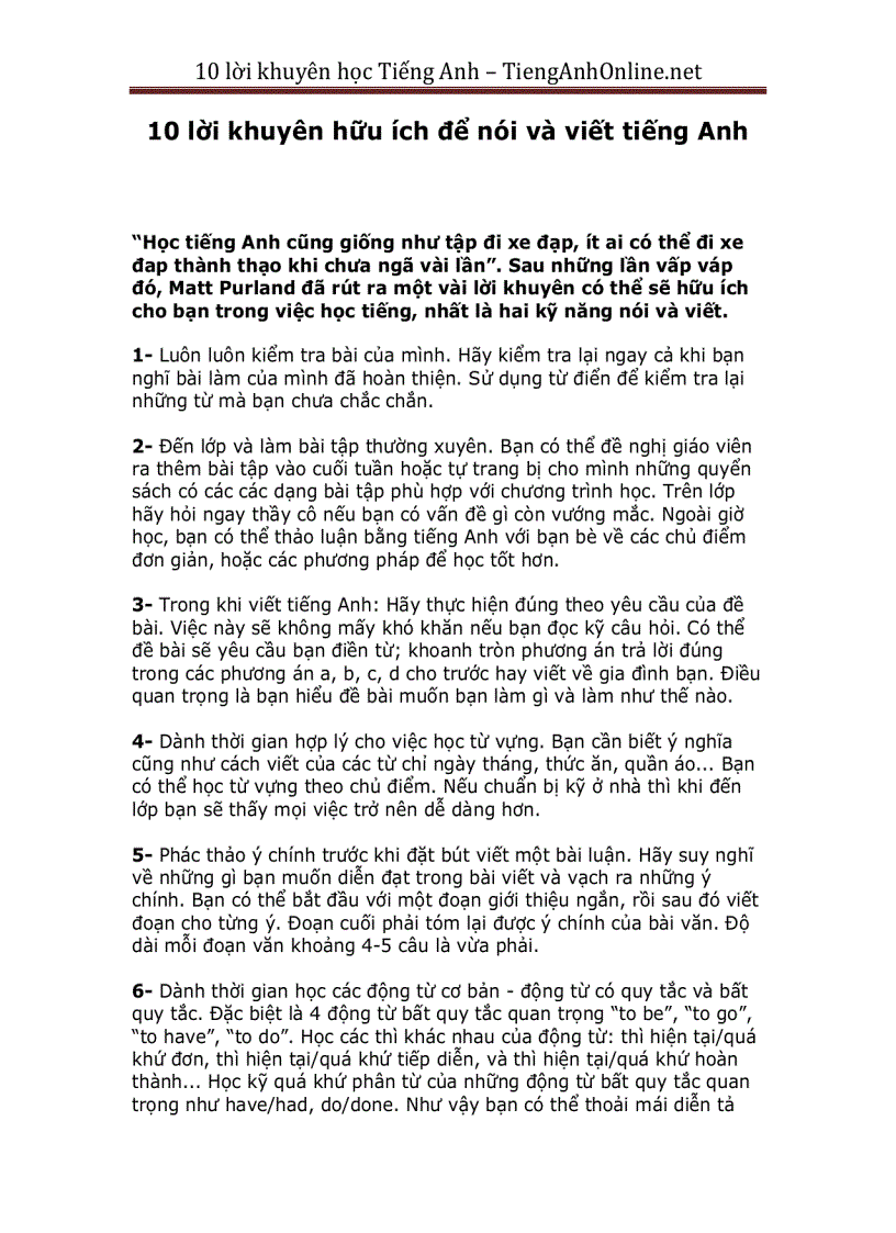 image for page Lời khuyên học tiếng anh