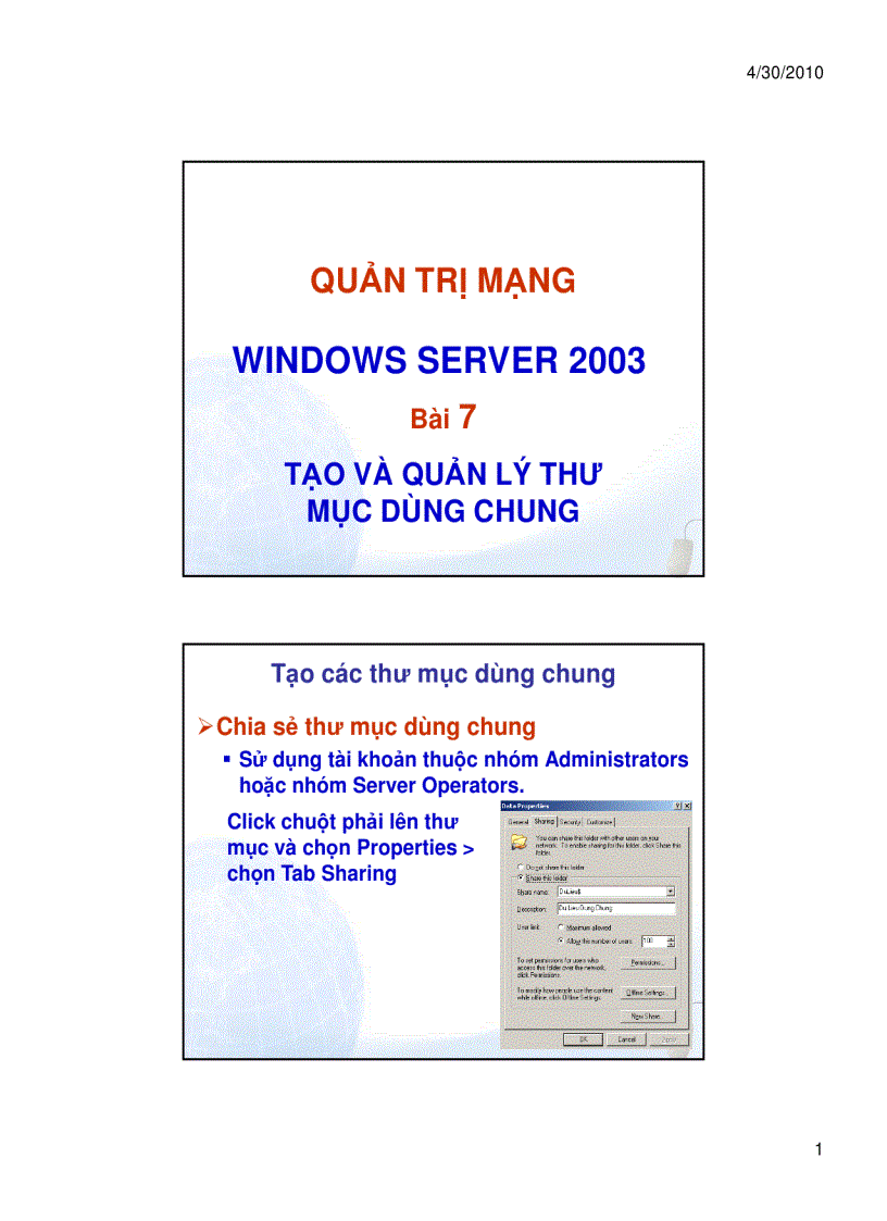 image for page Tạo và quản lí thư mục dùng chung