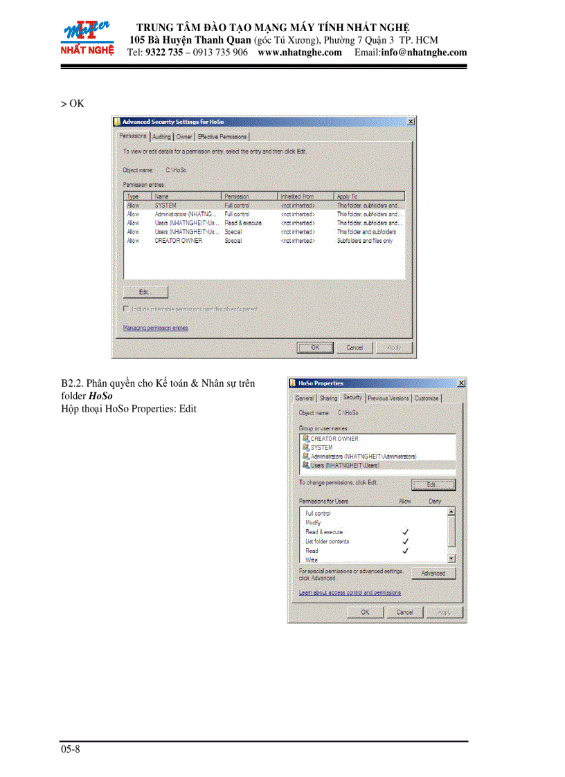 image for page Thiết lập quyền truy cập tài nguyên của user trên hệ thư mục