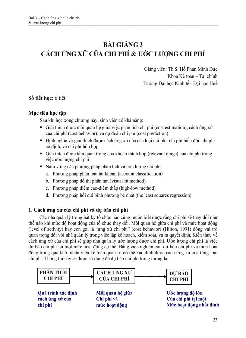 image for page Cách ứng xử của chi phí ước lượng chi phí