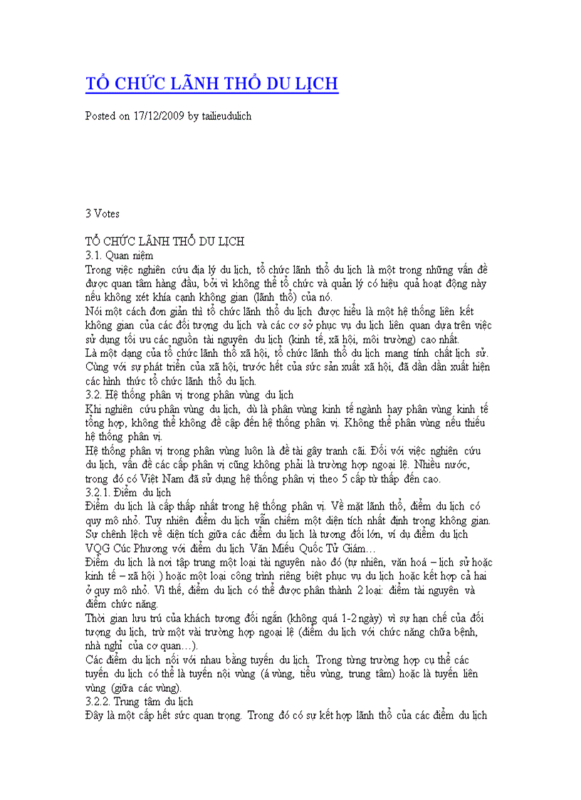 image for page Tổ chức lãnh thổ du lịch