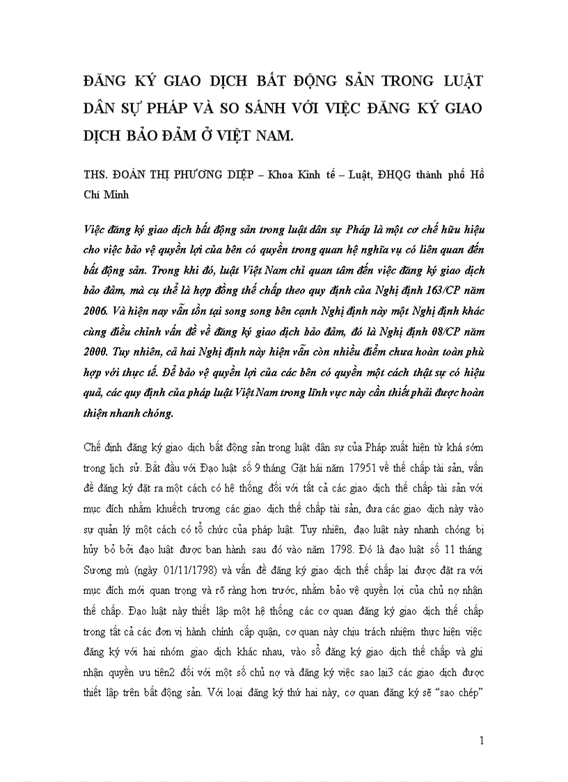 image for page Đăng ký giao dịch bất động sản trong luật dân sự pháp và so sánh với việc đăng ký giao dịch bảo đảm ở việt nam