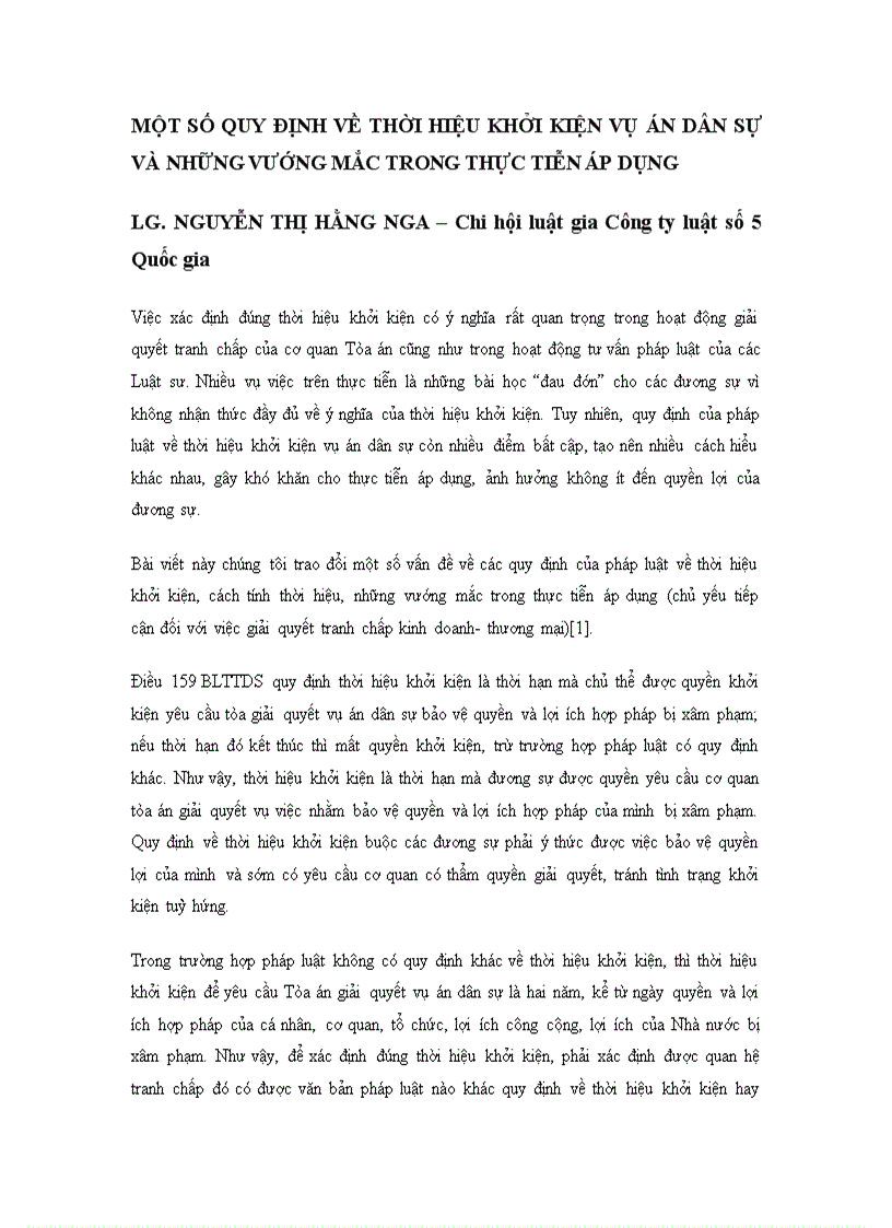 image for page Một số quy định về thời hiệu khởi kiện vụ án dân sự và những vướng mắc trong thực tiễn áp dụng